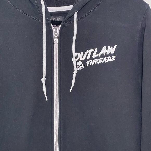 Anvil Outlaw Threadz Hoodie Full Zip Graphic Printed Kangaroo Pocket Black L - Picture 4 of 11